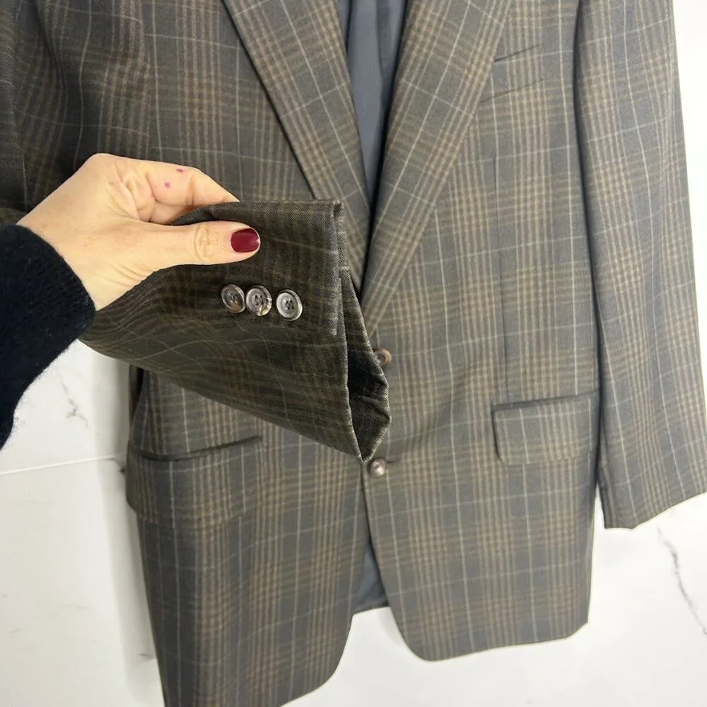 VTG 41 R Loro Piana Tasmanian Wool 120's Plaid Brown Blazer Sports Coat Career